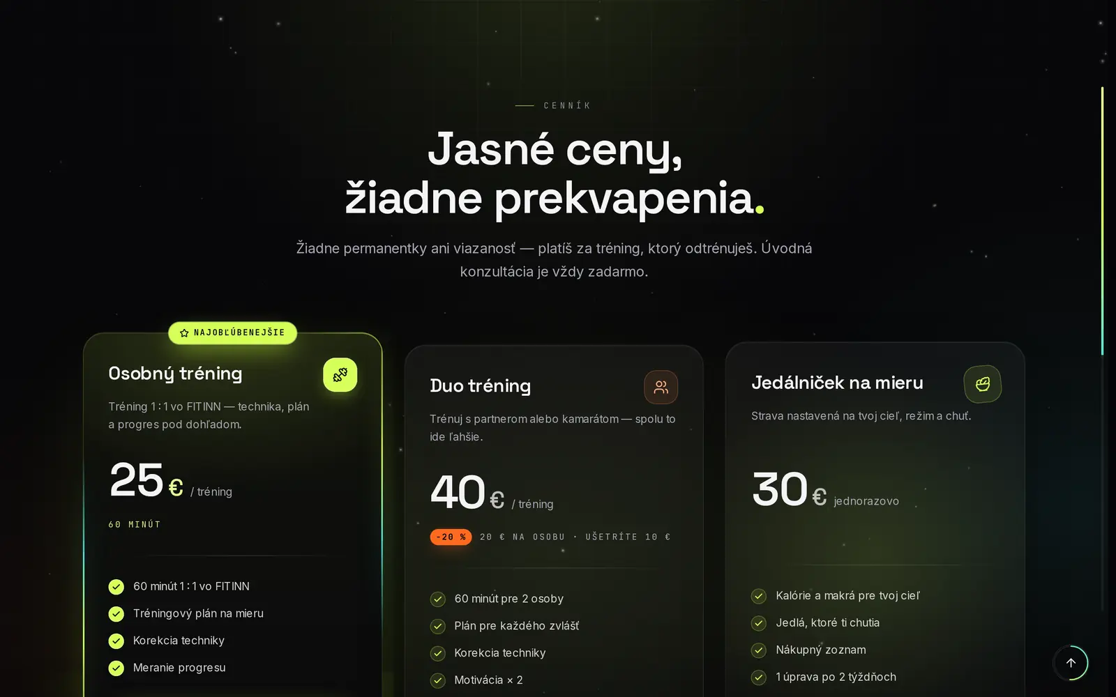 Cenník s tromi kartami služieb